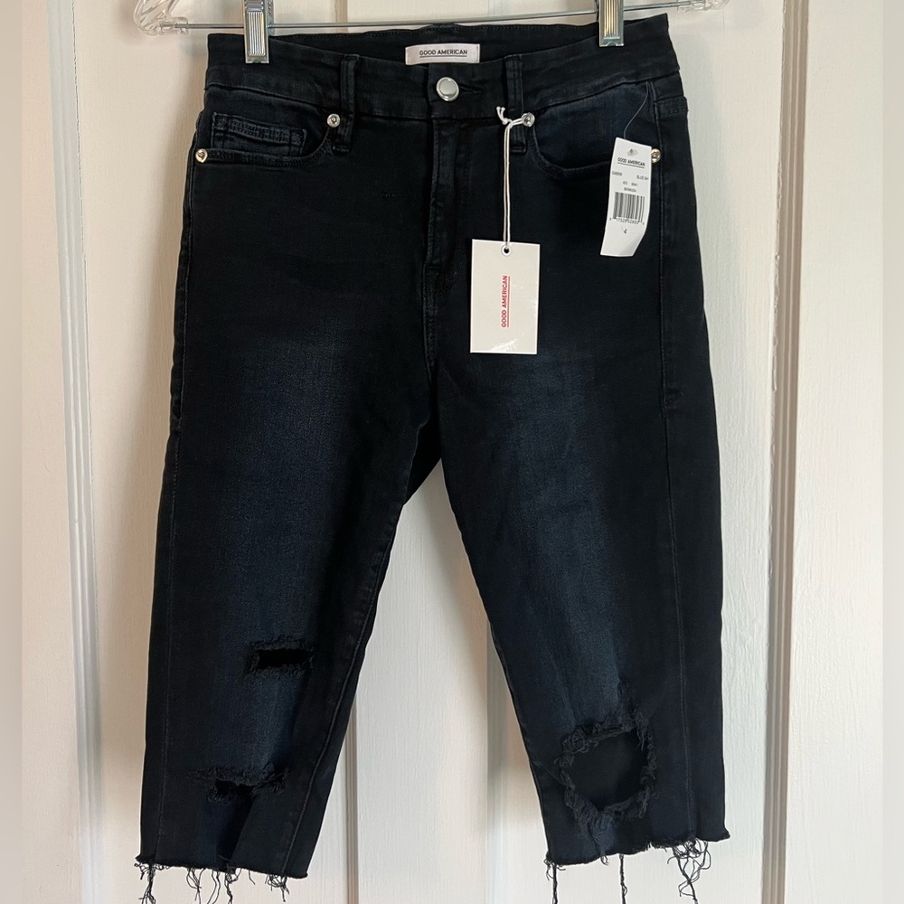 Good American Black Jean Bermuda Shorts